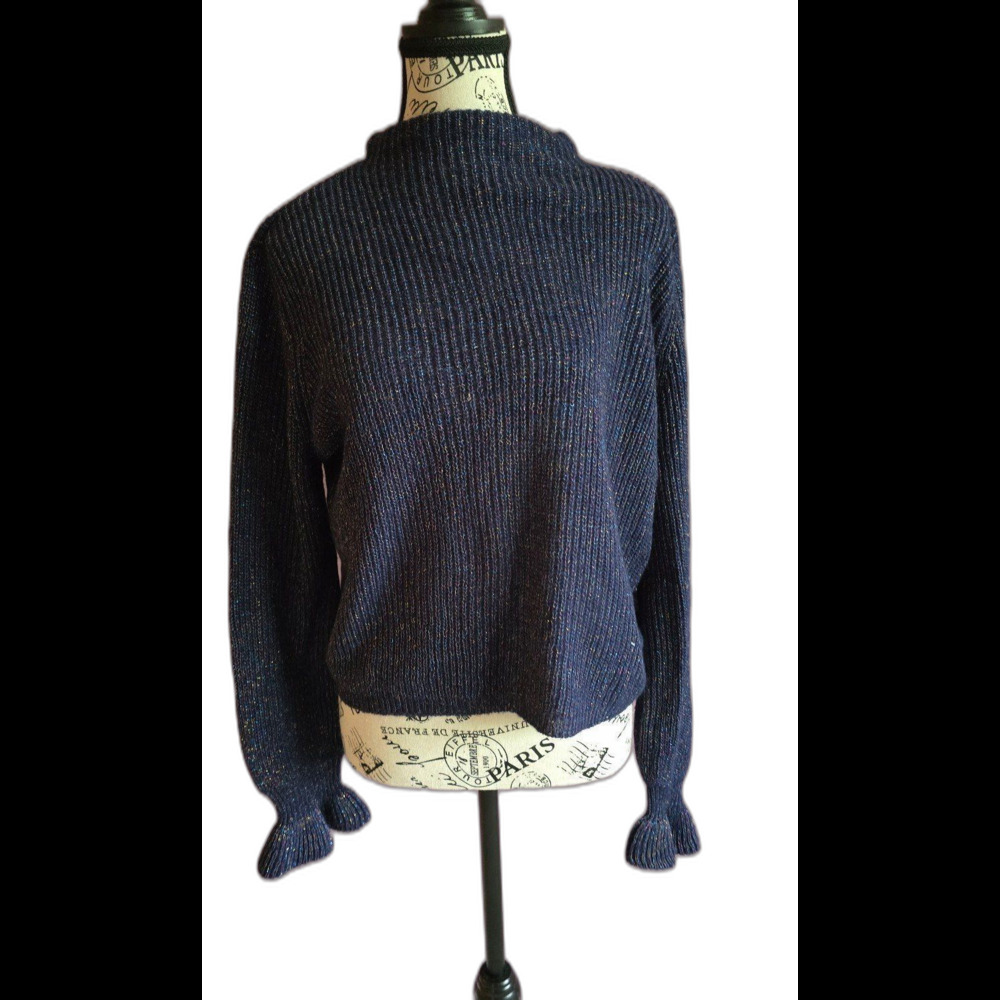 BB Dakota mockneck blue festive sparkly victorian holiday sweater M